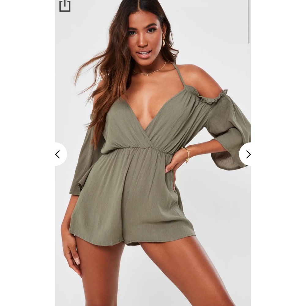 Missguided Cross Back Romper in Olive Green